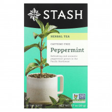 Stash Tea, Herbal Tea, перечная мята, без кофеина, 20 чайных пакетиков, 20 г (0,7 унции)