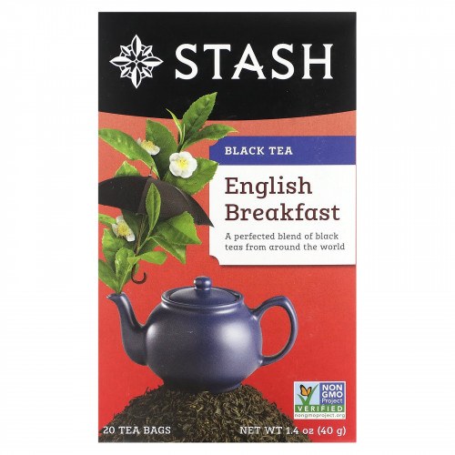 Stash Tea, Черный чай, английский завтрак, 20 чайных пакетиков, 40 г (1,4 унции)