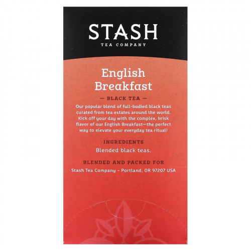Stash Tea, Черный чай, английский завтрак, 20 чайных пакетиков, 40 г (1,4 унции)