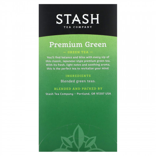 Stash Tea, Green Tea, Green Tea, Premium Green, 20 чайных пакетиков, 40 г (1,4 унции)