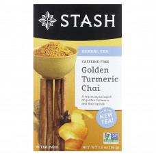 Stash Tea, Herbal Tea, золотой чай с куркумой, без кофеина, 18 чайных пакетиков, 36 г (1,2 унции)