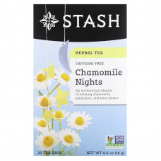 Stash Tea, Herbal Tea, Chamomile Nights, без кофеина, 20 чайных пакетиков, 18 г (0,6 унции)