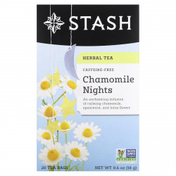 Stash Tea, Herbal Tea, Chamomile Nights, без кофеина, 20 чайных пакетиков, 18 г (0,6 унции)
