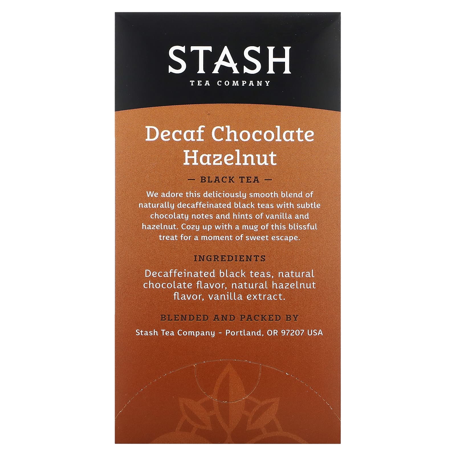 Stash Tea, Black Tea, шоколад без кофеина с фундуком, 18 чайных пакетиков, 36 г (1,2 унции)