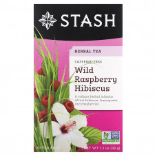 Stash Tea, Herbal Tea, гибискус с дикой малиной, без кофеина, 20 чайных пакетиков, 38 г (1,3 унции)