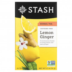 Stash Tea, травяной чай, лимон и имбирь, без кофеина, 20 чайных пакетиков, 34 г (1,1 унции)
