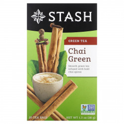 Stash Tea, Green Tea, Chai Green, 20 чайных пакетиков, 38 г (1,3 унции)