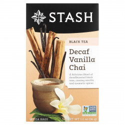 Stash Tea, Black Tea, чай без кофеина и ваниль, 18 чайных пакетиков, 36 г (1,2 унции)