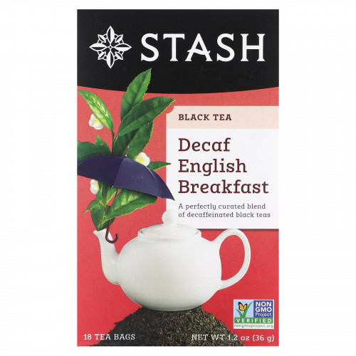 Stash Tea, Черный чай, без кофеина, английский завтрак, 18 чайных пакетиков, 36 г (1,2 унции)