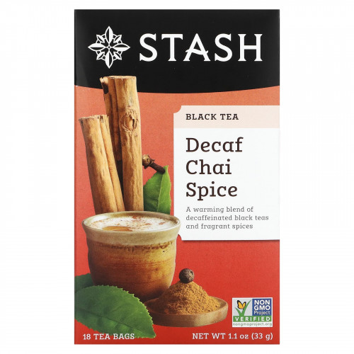 Stash Tea, Black Tea, чай без кофеина со специями, 18 чайных пакетиков, 33 г (1,1 унции)