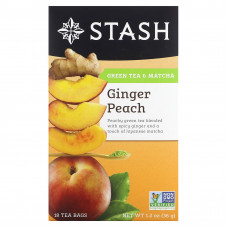 Stash Tea, Зеленый чай и матча, имбирь и персик, 18 чайных пакетиков, 36 г (1,2 унции)