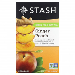 Stash Tea, Зеленый чай и матча, имбирь и персик, 18 чайных пакетиков, 36 г (1,2 унции)