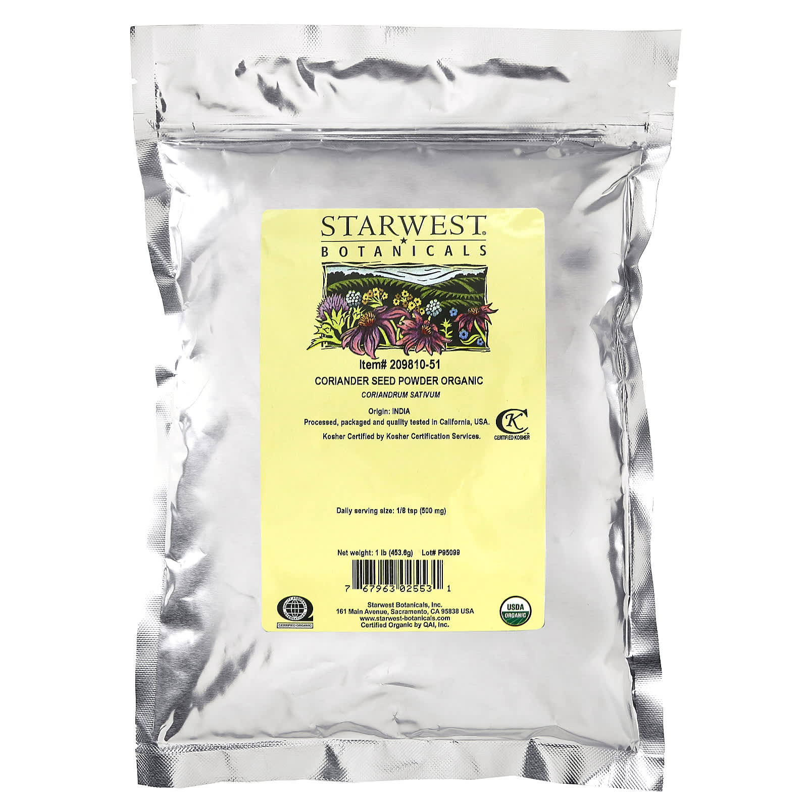 Starwest Botanicals, Органические семена кориандра в порошке, 1 фунт (453,6 г)