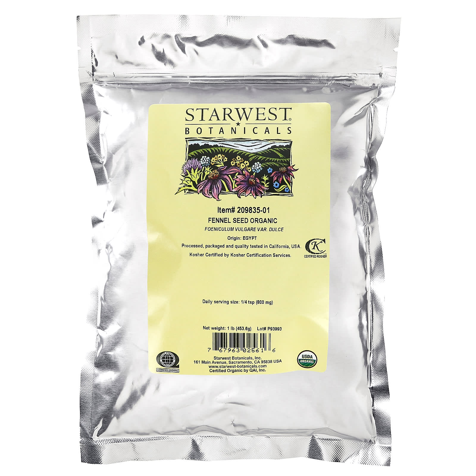 Starwest Botanicals, Цельные натуральные семена фенхеля, 1 фунт