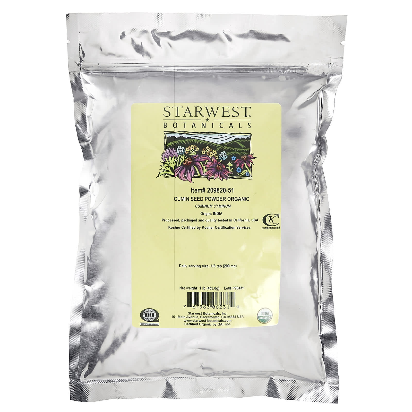 Starwest Botanicals, Порошок из семян органического тмина, 453,6 г (1 фунт)