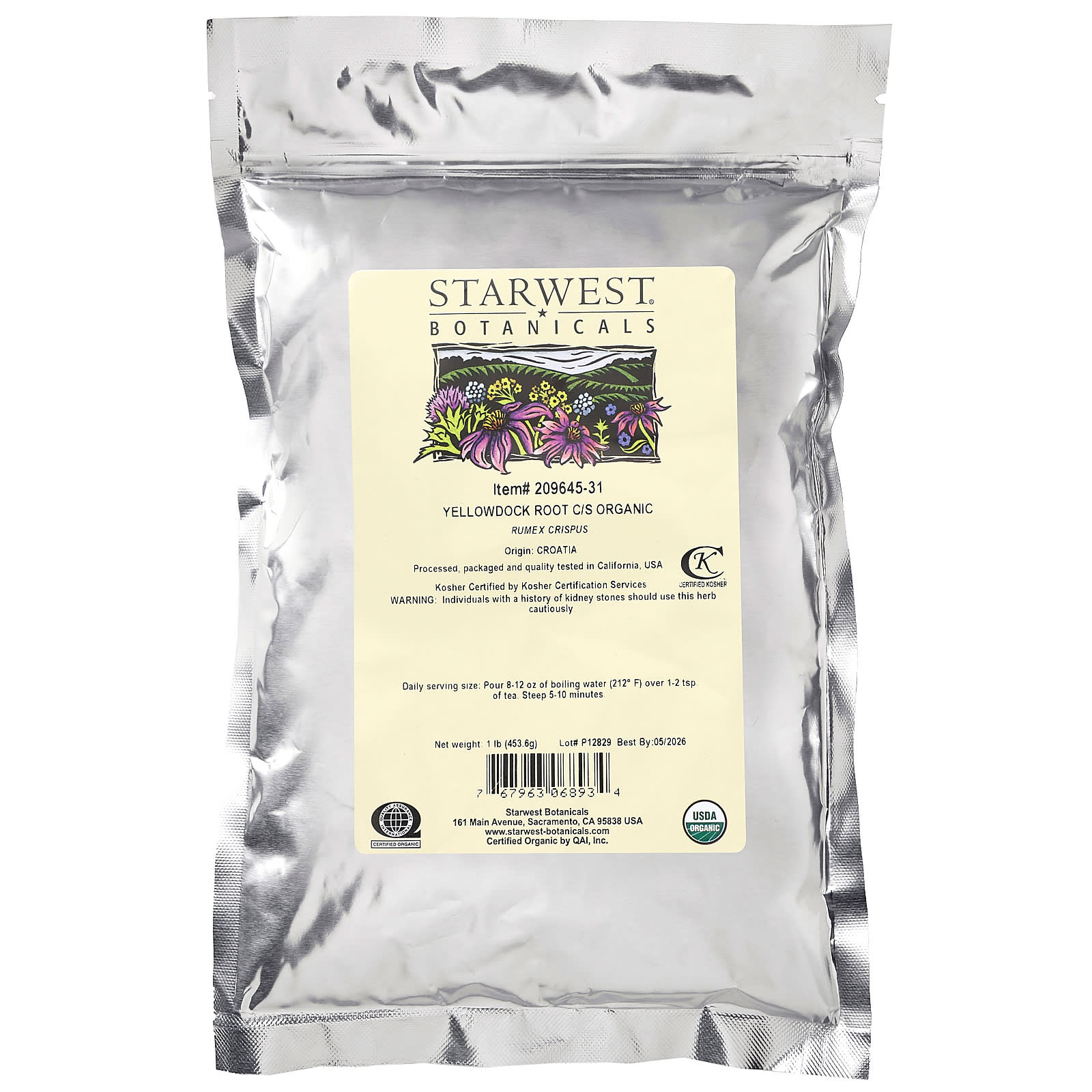 Starwest Botanicals, Органический корень желтаки C / S, 453,6 г (1 фунт)