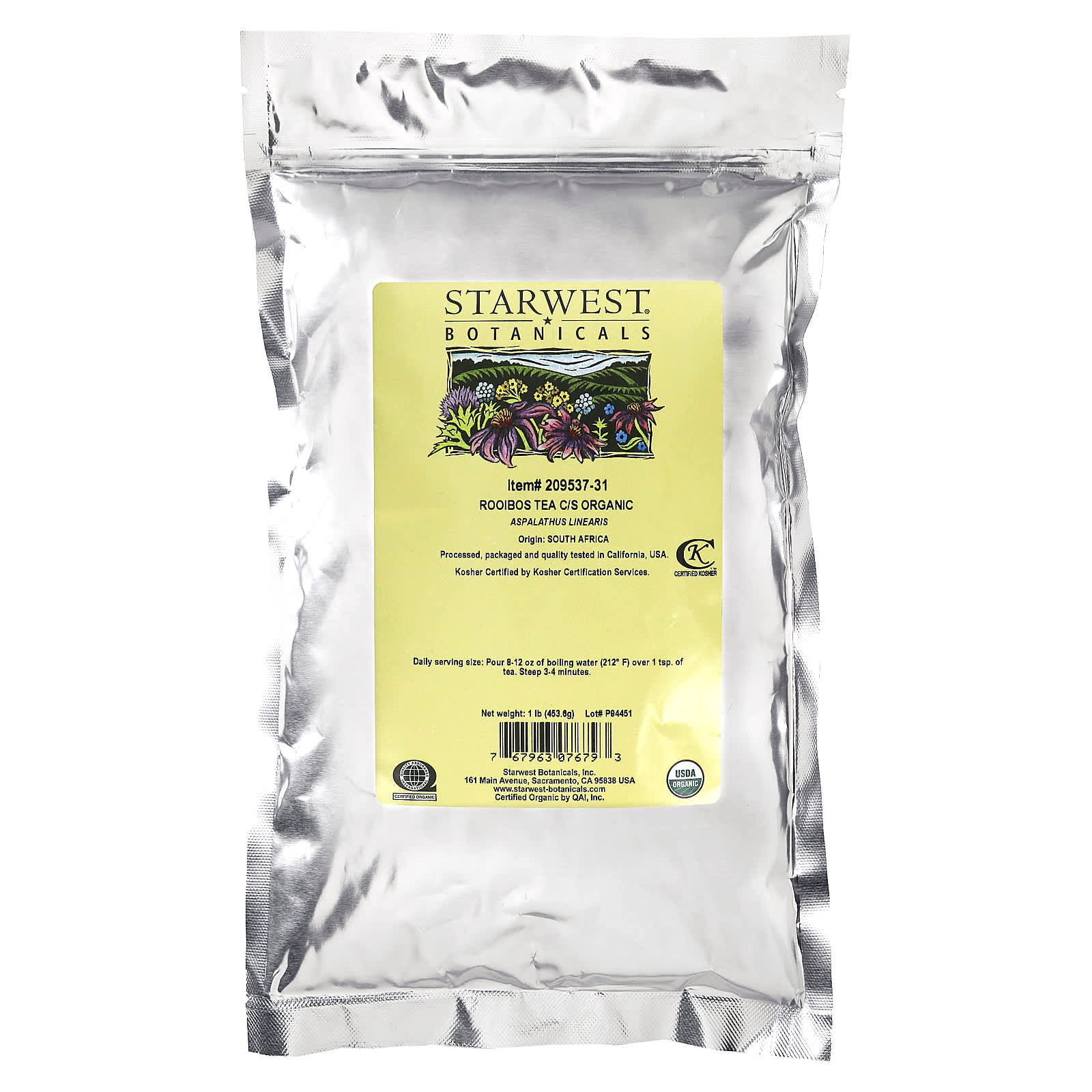 Starwest Botanicals, органический чай ройбуш C/S, 453,6 г (1 фунт)