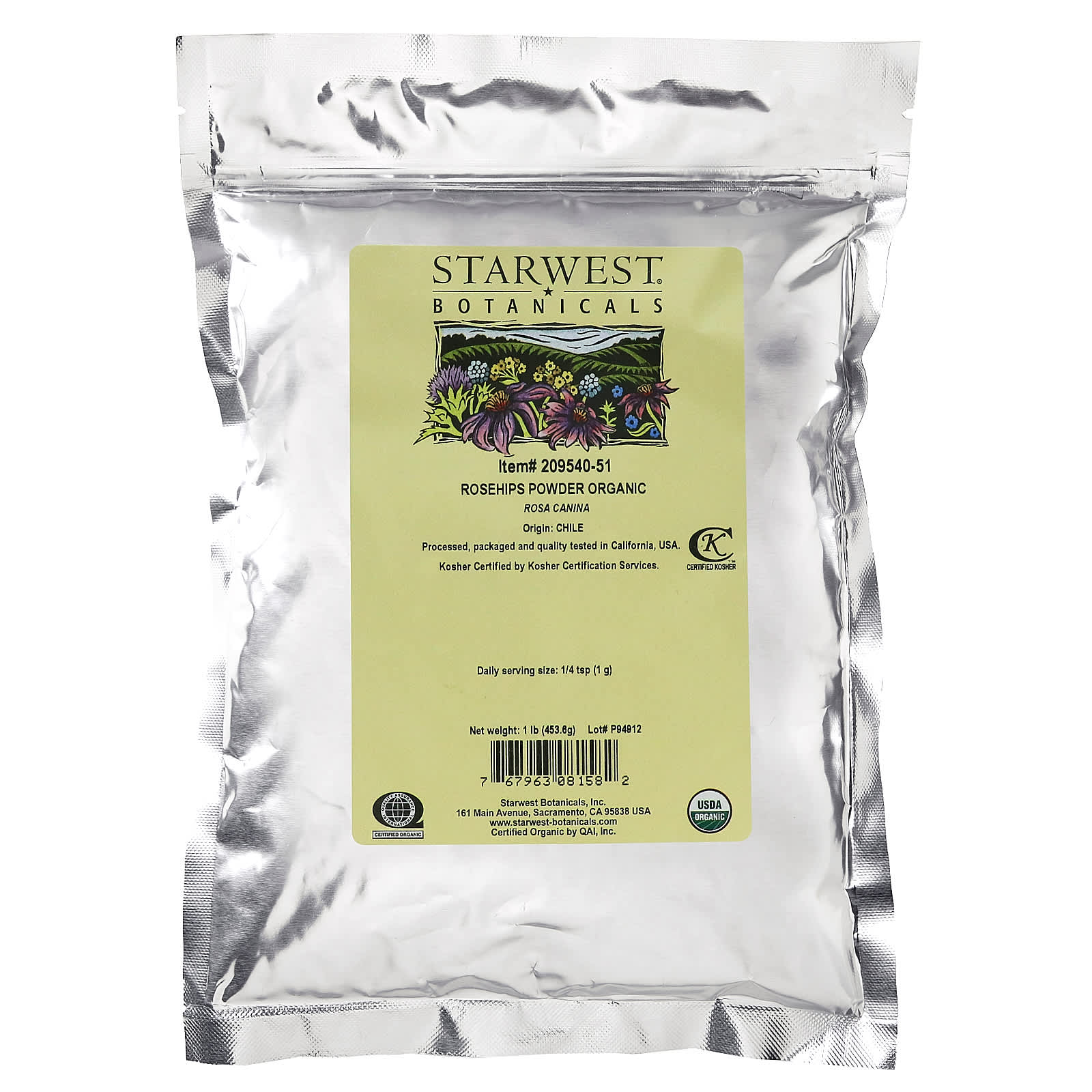 Starwest Botanicals, органический порошок из шиповника, 453,6 г (1 фунт)