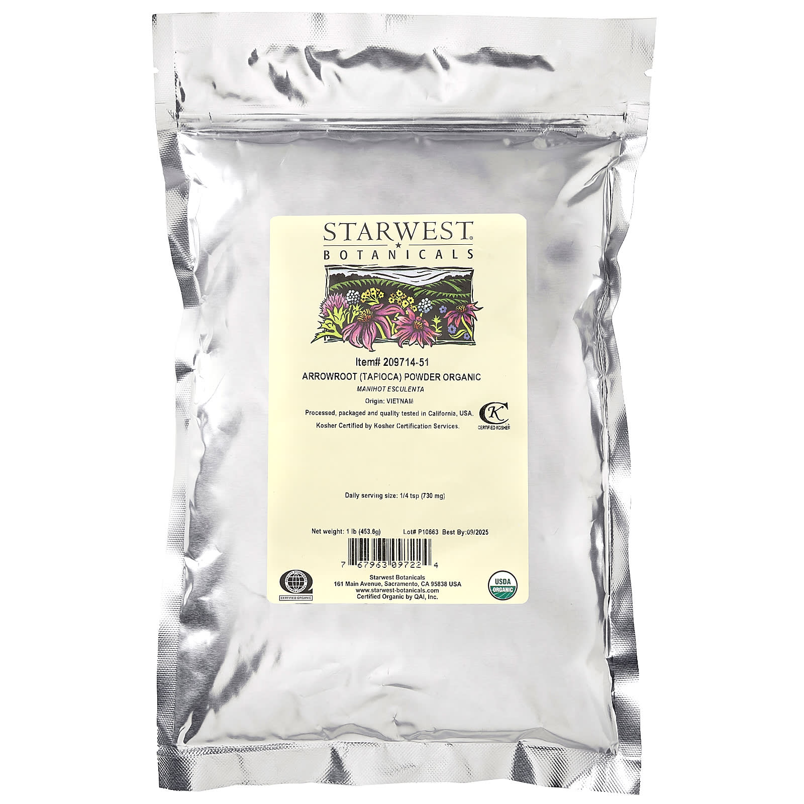 Starwest Botanicals, Порошок органического арроутора (тапиоки), 453,6 г (1 фунт)