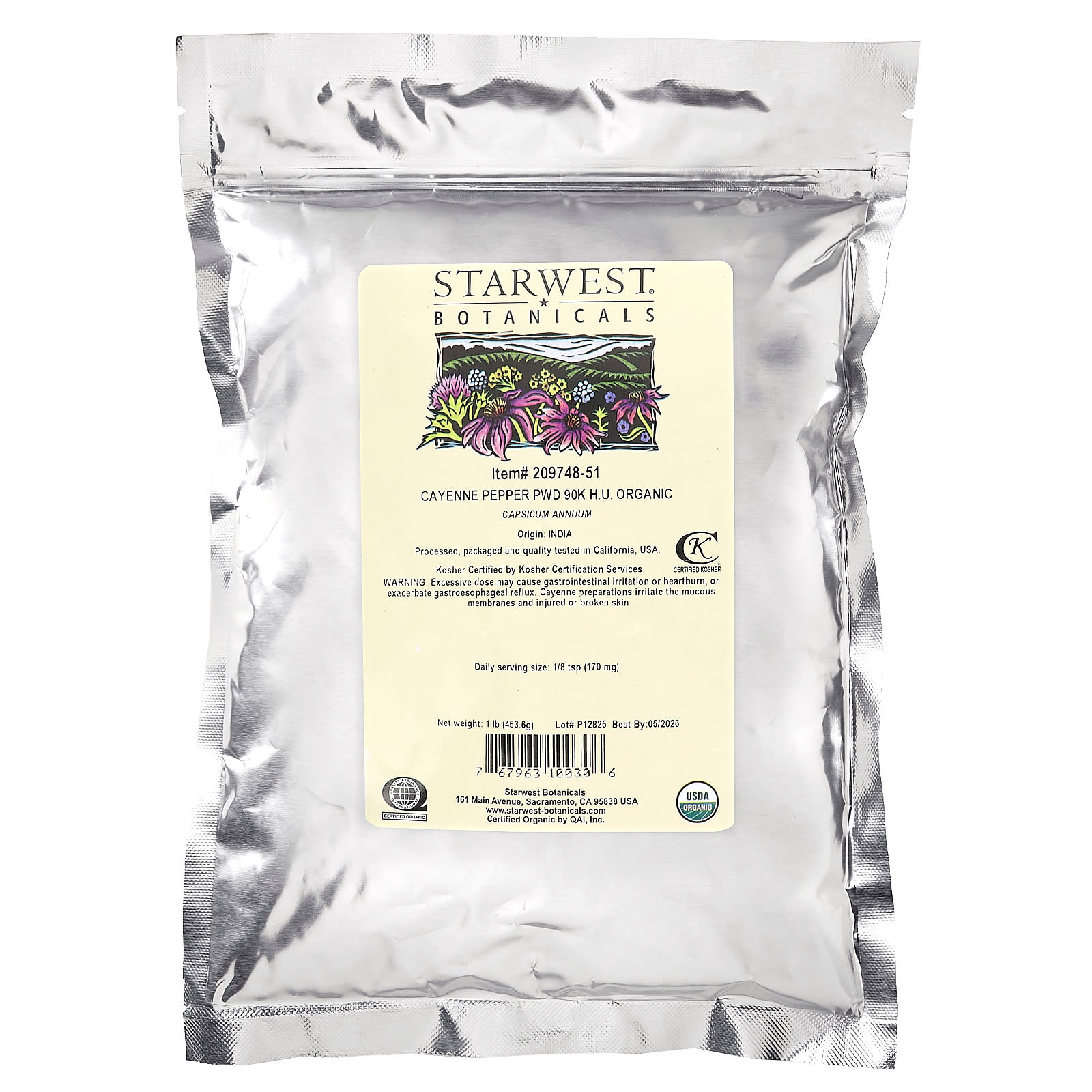 Starwest Botanicals, Порошок из органического кайенского перца, 90 тыс. HU, 453,6 г (1 фунт)