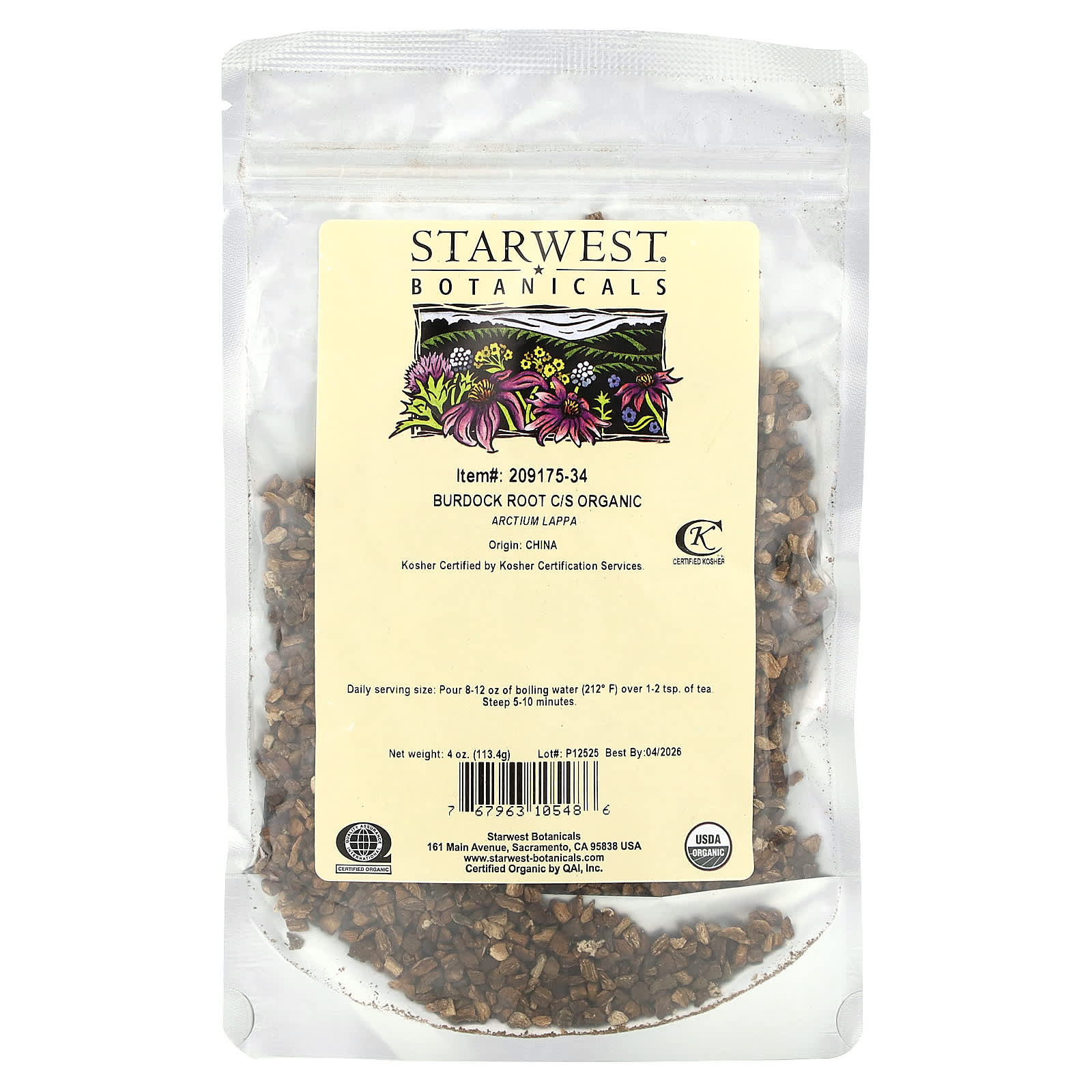 Starwest Botanicals, Корень лопуха, органический C / S, 113,4 г (4 унции)