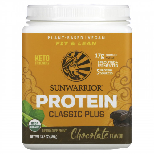 Sunwarrior, Classic Plus Protein, органический продукт на растительной основе, шоколад, 13,2 унц. (375 г)