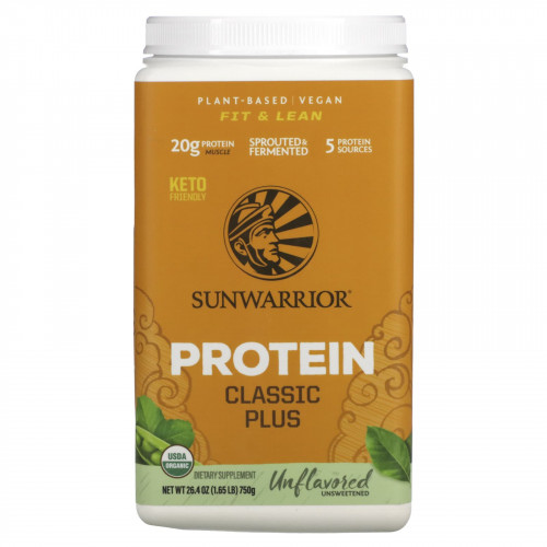 Sunwarrior, Protein Classic Plus, протеин на растительной основе, натуральный, 750 г (1,65 фунта)