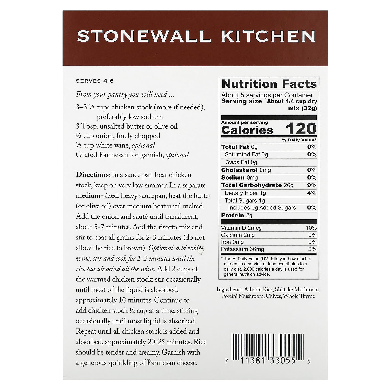 Stonewall Kitchen, ризотто с грибами, 163 г (5,75 унции)