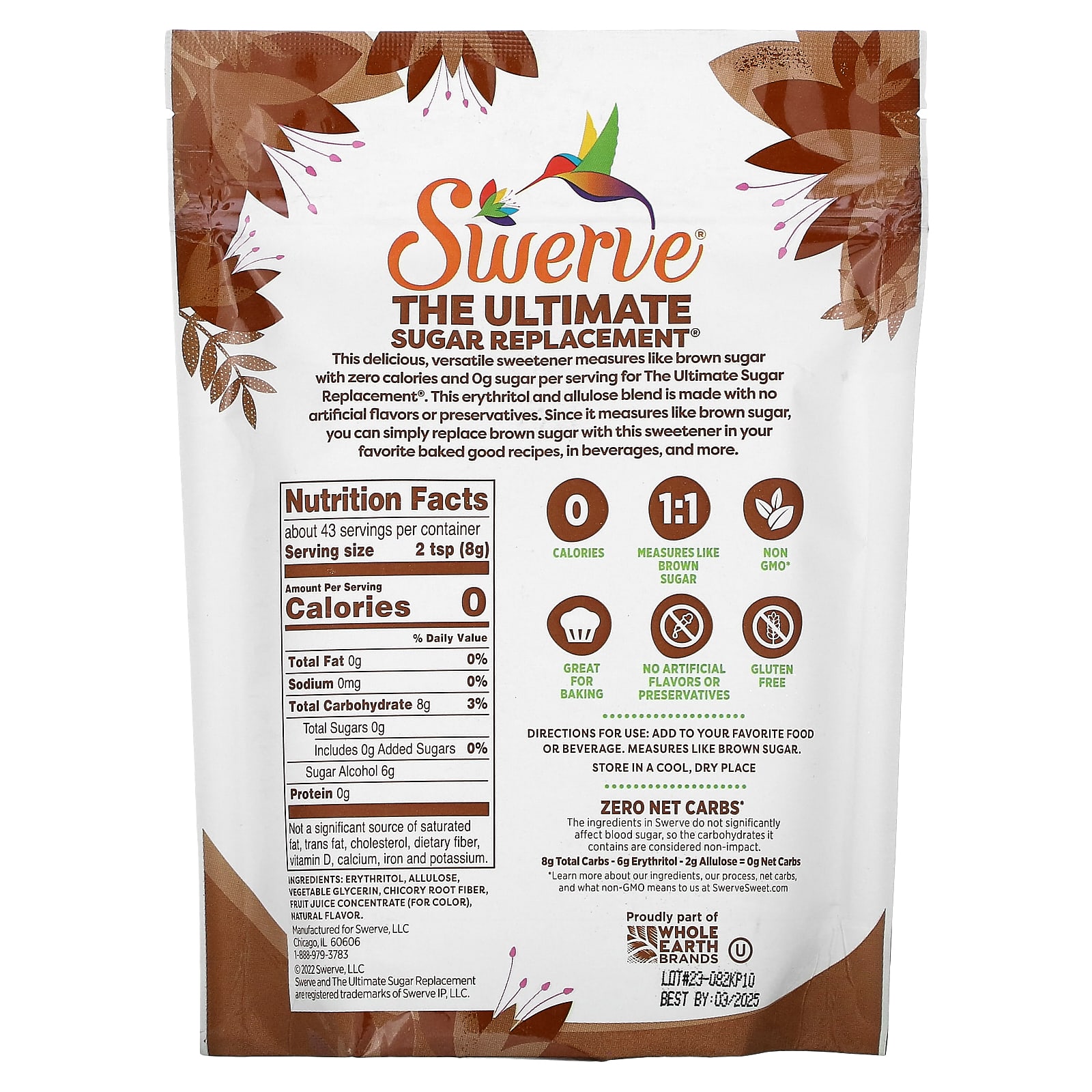 Swerve, The Ultimate Sugar Replacement, коричневый, 340 г (12 унций)