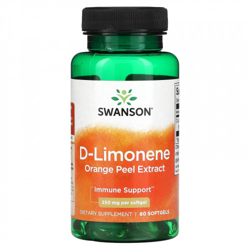Swanson, D-лимонен, экстракт апельсиновой цедры, 250 мг, 60 мягких таблеток