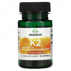 Swanson, Натуральный витамин K2, 50 мкг, 30 мягких таблеток