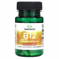 Swanson, Витамин B12, 500 мкг, 30 капсул