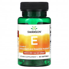Swanson, Витамин E, 180 мг (400 МЕ), 60 мягких таблеток