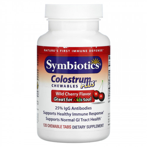 Symbiotics, Colostrum Plus, молозиво,со вкусом вишни, 120 жевательных таблеток