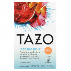 Tazo Teas, Herbal Tea, Iced Passion, без кофеина, 6 чайных пакетиков, 81 г (2,85 унции)