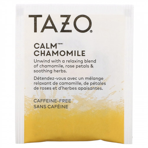 Tazo Teas, Травяной чай, Успокаивающая ромашка, Без кофеина, 20 фильтр-пакетов, 0,91 унции (26 г)
