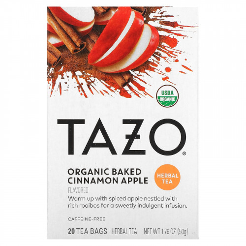 Tazo Teas, Herbal Tea, органическое запеченное яблоко с корицей, без кофеина, 20 пакетиков, 50 г (1,76 унции) (Товар снят с продажи) 