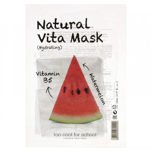 Too Cool for School, Маска Natural Vita Beauty (увлажняющая) с витамином B5 и арбузом, 1 лист, 0,77 жидких унций (23 мл)