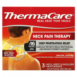 ThermaCare, Облегчение боли в шее, 3 тепловых обертывания для шеи, запястий и плеч