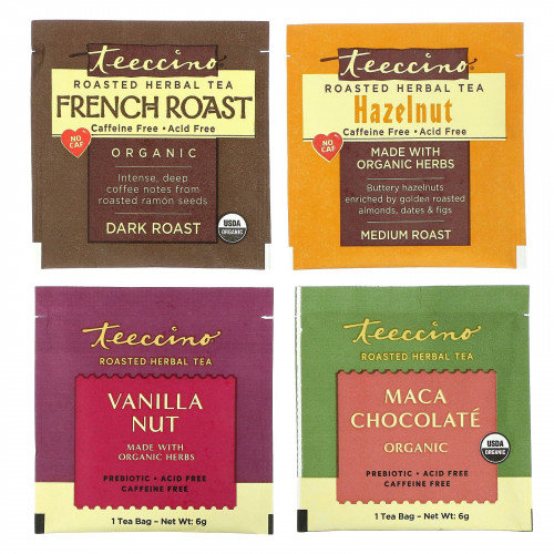 Teeccino, Пробник обжаренного травяного чая, 4 вкуса, без кофеина, 12 чайных пакетиков, 72 г (2,54 унции)