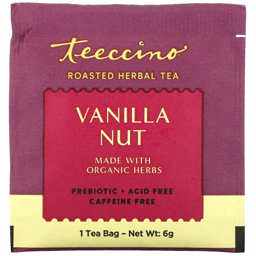 Teeccino, обжаренный травяной чай, ванильно-ореховый вкус, без кофеина, 25 чайных пакетиков, 150 г (5,3 унции)