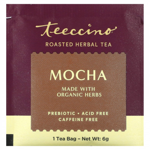 Teeccino, Жареный травяной чай, мокко, без кофеина, 25 чайных пакетиков, 150 г (5,3 унции)
