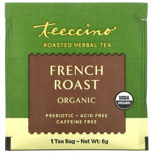 Teeccino, органический чай из обжаренных трав, французская обжарка, без кофеина, 25 чайных пакетиков, 150 г (5,3 унции)