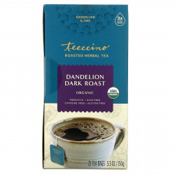 Teeccino, органический обжаренный травяной чай, одуванчик темного способа обжаривания, без кофеина, 25 чайных пакетиков, 150 г (5,3 унции)