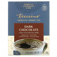 Teeccino, Prebiotic Herbal Tea, органический темный шоколад, без кофеина, 10 чайных пакетиков, 60 г (2,12 унции)