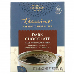 Teeccino, Prebiotic Herbal Tea, органический темный шоколад, без кофеина, 10 чайных пакетиков, 60 г (2,12 унции)