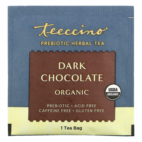 Teeccino, Prebiotic Herbal Tea, органический темный шоколад, без кофеина, 10 чайных пакетиков, 60 г (2,12 унции)