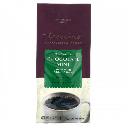 Teeccino, Органический цикорий и травяной «кофе», шоколад и мята, легкая обжарка, без кофеина, 312 г (11 унций)