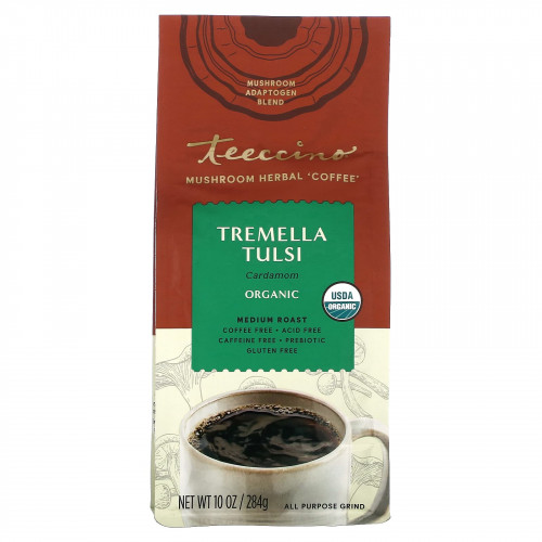 Teeccino, Органические грибы и травяной «кофе», тремелла тулси, средней обжарки, без кофеина, 284 г (10 унций)