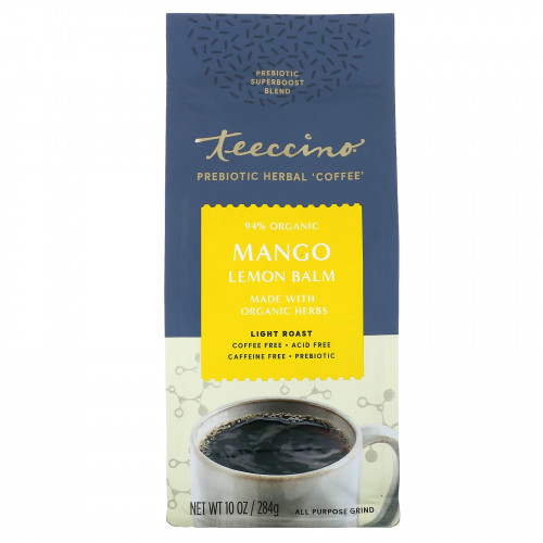 Teeccino, Prebiotic Herbal Coffee, мелисса с манго и лимоном, легкая обжарка, без кофеина, 284 г (10 унций)